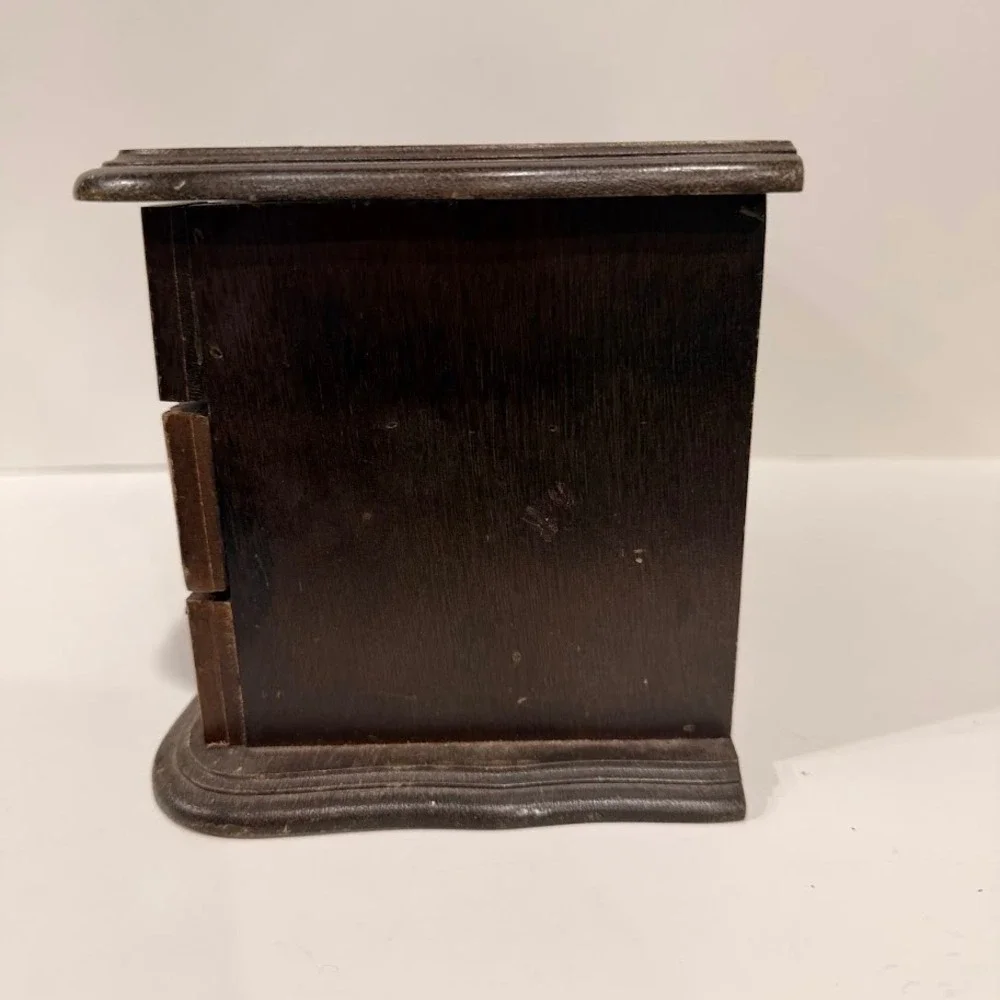 Vintage Wooden Jewelry Box 3 Drawer Chest Dark Brown Ornate Brass Hardware